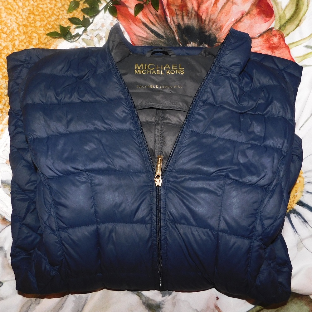 Michael Kors Navy Blue XS Down Long parka coat